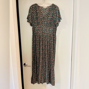 LOFT Floral Midi Dress, Black Background, Multicolor Flowers - Sz 12 - Pullover!